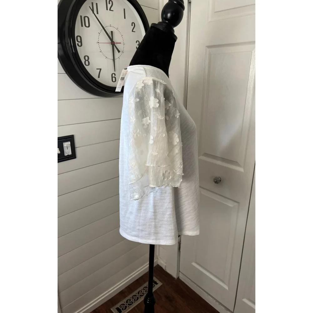 New Anthropologie Lace Ruffled Sleeve T-Shirt S - Picture 7 of 8